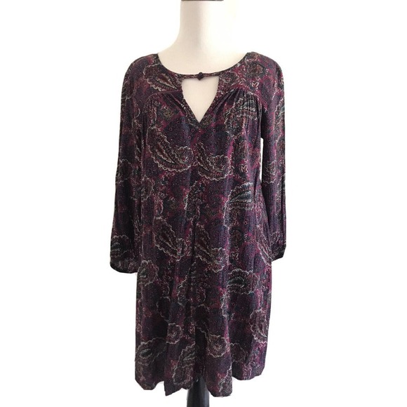 American Eagle | Paisley Mini Dress Womens Size M Purple 3/4 Sleeves Cut Out - Picture 3 of 11